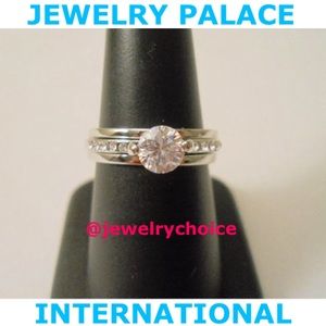 14K White Gold Filled womens CZ Solitaire Ring Set